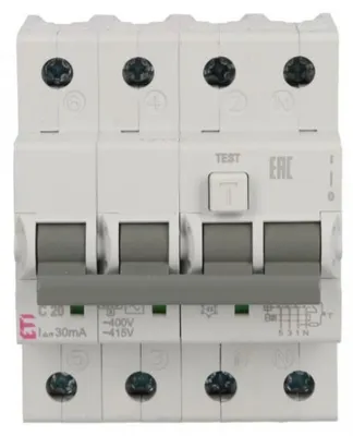 Zdjęcie produktu dla CB Elektro Zabezpieczenie prądowe z zabezpieczeniem nadprądowym KZS-4M 3p+N AC C20/0,03 6kA (ETI)