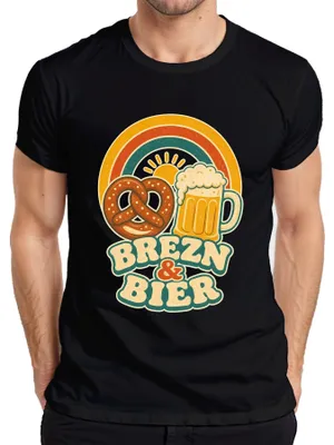 Immagine prodotto di Brezn & Bier: Maglietta da uomo, tema , Bayern, Wiesn, con motivo "lederhose" e "dirndl", colore nero, taglia S