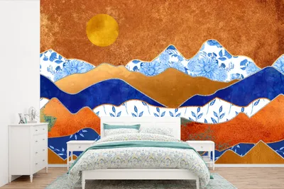 Produktbild von MuchoWow® Fototapete für Wohnzimmer oder Schlafzimmer Wandtapete Vinyl Motivtapete Delfter Blau - Gold - Muster - 330x220 cm - Fototapeten