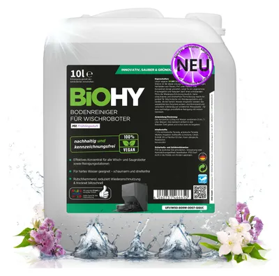 Produktbild von BiOHY Bodenreiniger für Wischroboter Station mit Frühlingsduft, Nicht schäumender Bodenreiniger für Reinigungsstationen, Für hartes Wasser geeignet – 1 x 10 Liter Kanister