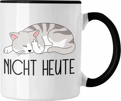 Produktbild von Trendation - Katze Mittelfinger Tasse Geschenk Muffel Nicht Heute Kaffee-Becher Kollegin Frauen (Schwarz)