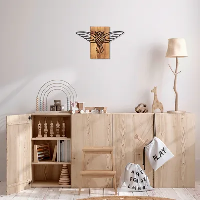 Produktbild von Wallity, Owl- SKL2324, Schwarz,,Nussbaumfarbe, Sonstige Wohndekorationen, 38 x 3 x 25 cm, 50% Holz (Dicke: 3 cm) / 50% Metall (Dicke: 1 mm)
