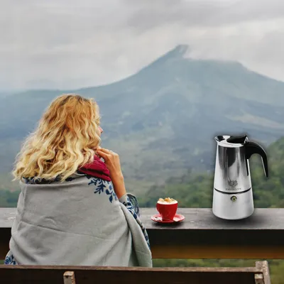Produktbild von Mokkakanne mit Sieb 450 ml aus Stahl-Induktion/Gas, Tee und Kaffee 9 Tassen