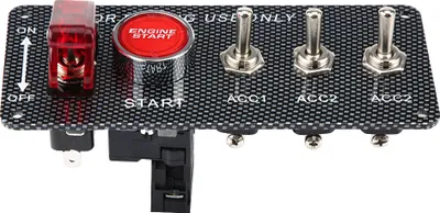 Obrázok produktu pre 12V Rennwagen Zündschalter-Panel - Start Druckknopf, Kippschalter mit LED, 5-in-1 Carbonfaser für Rennwagen
