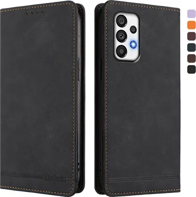 Image de Etui pour Samsung Galaxy A73 5G, étui rétro en cuirPolyuréthaneavec support et fentes pour cartes de crédit Noir