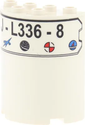 Produktbild von 1x Lego Zylinder halb 2x4x4 weiß Sticker 'J-L336-8' Schild Panele 6259pb016