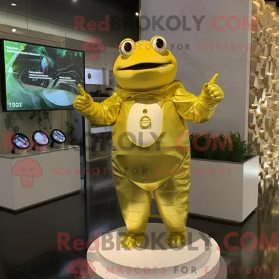 Obrázek produktu pro Postava REDBROKOLY maskota zlaté žáby oblečená v Maxi šatech a chytrých hodinkách