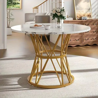 Obrázok produktu pre Okrúhly jedálenský stôl, priemer 100 cm, výška 76 cm. Doska z mramoru, podnož z kovu
