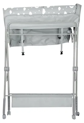Produktbild von mobiler Wickeltisch mit Wickelaufsatz, Wickelkommode klappbar höhenverstellbar, Wickelkombi mit Sicherheitsgurt Aufbewahrungskorb Kleiderstange-80 * 58 * 90 cm-hellgrau