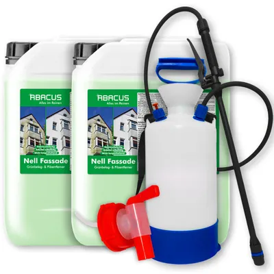 Produktbild von ABACUS® Fassadenreiniger, Grünbelagentferner für Fassaden, Putz & Hauswände Entfernt selbsttätig 2 x 5L Nell Fassade mit AH und 7L Drucksprüher