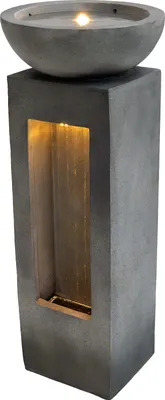 Immagine prodotto di Fontana a cascata da esterno – Fontana da giardino elettrica in cemento grigio – 2 luci LED bianco caldo – Pompa alimentata a rete – Decorazione per giardino e casa – Serenity Falls – Spazzola per la pulizia