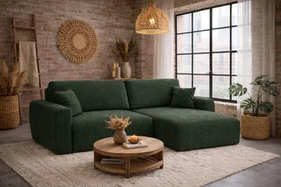 Produktbild von Kaiser Möbel Ecksofa mit Schlaffunktion und Bettkasten, Ariel XL, Cordstoff, Stoff Poso, Grün, Rechts