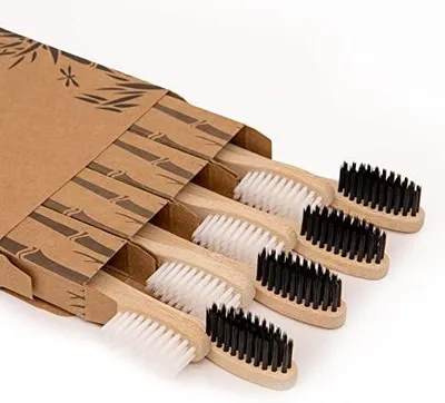 Produktbild von Virgin Forest Bambus-Zahnbürsten, 8 Stück, weiche Borsten, umweltfreundliche Zahnbürsten, biologisch abbaubare Zahnbürsten, natürliche Holzzahnbürste, Holzkohlezahnbürsten