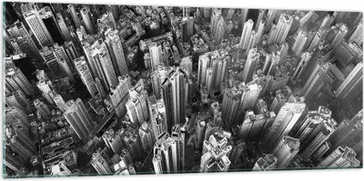 Produktbild von Bilder auf glas - Einteilig - Wolkenkratzer mit Berge - 120x50cm - Glasbilder - Wandbilder - Bilder - zum Aufhängen bereit - Wanddekoration aus Glas - Glas Bilder - Wandbild auf Glas - GAB120x50-4453