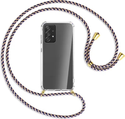 Produktbild von Handykette Backcover-Schutzhülle mit Band (Metall goldfarben) für Samsung Galaxy A72 - blau+beige