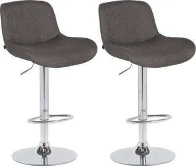 Produktbild von CLP 2er Set Barhocker Solon Chrom höhenverstellbar und drehbar mit Rückenlehne | Farbe dunkelgrau Material Stoff