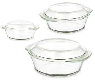 Produktbild von Runde Glas Auflaufform 3er Set, 21 cm Ø, 14 cm hoch, hitzebeständig & spülmaschinenfest