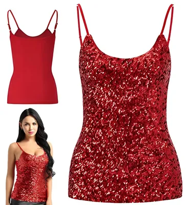 Productafbeelding van Damen tops met pailletten, mouwloos, glinsterende camisole, vest met verstelbare bandjes, geschikt voor dagelijks gebruik