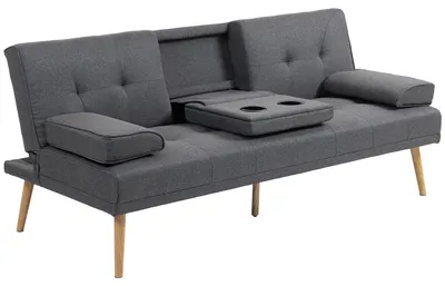 Produktbild von Couch Sofa mit Schlaffunktion Leinenoptik, Dunkelgrau