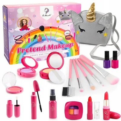 Image de La Manuli Maquillage enfant factice – trousse licorne avec faux cosmétiques, set de maquillage pour fille, jeu d’imitation dès 3 ans