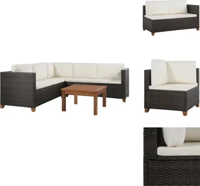 Produktbild von vidaXL 4-tlg. Garten-Lounge-Set mit Auflagen Poly Rattan Braun -  Gartenmöbel-Sets