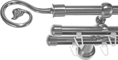 Produktbild von Rohr und Innenlauf Gardinenstange Edelstahl Look, Durchmesser 16mm, Wandträger H14RII, 3-läufig, Länge 200, Endkappe E20