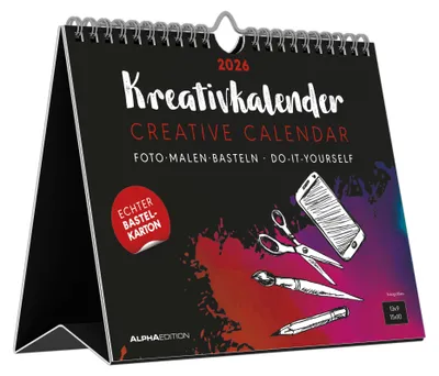 Produktbild von Kreativ-Kalender Tischaufsteller quer schwarz 2026 - Kreativ