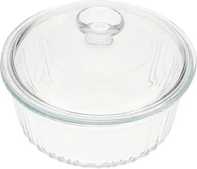 Imagen del producto de Recipiente de vidrio para hornear, fácil de limpiar, apto para lavavajillas. Forma redonda con tapa, de 1,6 litros, fabricado en vidrio de borosilicato resistente al calor, ideal para horno y cocina
