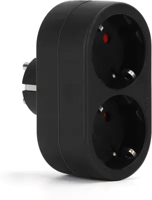 Produktbild von Europäischer Steckeradapter mit 2 Steckdosen – Doppelsteckdosenadapter mit Erdung – 16A – 250V – Schwarz