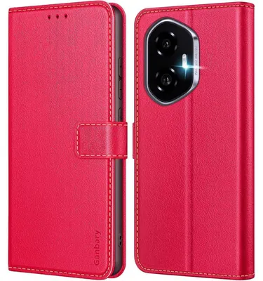 Immagine prodotto di Custodia a libro in pelle rossa per Honor 400 5G, con scomparti per carte e funzione stand