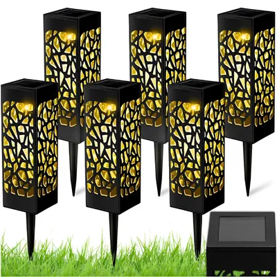 Zdjęcie produktu dla 12X Lampa Solarna Ogrodowa Ażurowa Płomień Led Lampion Słupek Białe Ciepłe