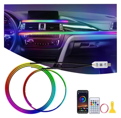 Immagine prodotto di Illuminazione ambientale LED per auto, illuminazione interna 2-in-1, lunghezza 110 cm + 35 cm, 168 LED RGB, controllo tramite app, alimentazione USB
