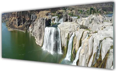 Produktbild von Acrylglasbilder 125x50 Wandbild Druck Gebirge Wasserfall See Landschaft