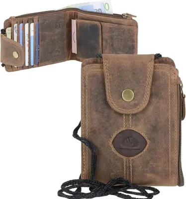 Produktbild von Greenburry Brustbeutel Leder Gürteltasche Gürtelbörse Vintage Hüfttasche braun 324-25