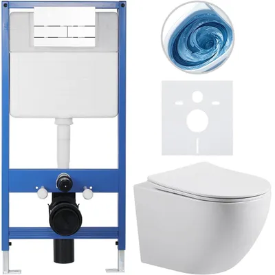 Zdjęcie produktu dla CERANO – Kompletny zestaw podtynkowy do toalety Lite/Cesso – biały połysk – przycisk spłukiwania Line, biały – montaż przedścienny – 49 x 36 cm