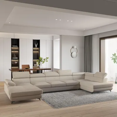 Produktbild von Masseno Ecksofa MONTIVA mit Schlaffunktion U-Form, Sofa mit Bettkasten, Wohnzimmersofa, Couch, Soffa, Bettsofa, Couchgarnitur- Beige, QUELLE 05