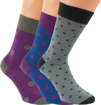 Produktbild von 3  Paar bunte Socken Baumwolle Herren Übergröße Baumwolle Softrand Punkte Gr. 52/54