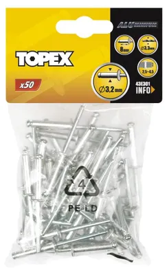 Productafbeelding van 50x TOPEX Schroefdraadnippel 43E403, 4 mm aluminium