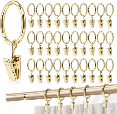 Image de Jeu de crochets pour rideaux, 50 pièces, anneaux métalliques de 32 mm, fermés, pour tringles à rideaux