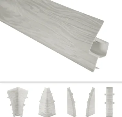 Produktbild von LEMAL Sockelleisten und Zubehör - PVC Fußleisten 70x50mm mit Kabelkanal - (1 Innenecke, IE.0108 Hellgrau) Boden Vinylboden Holzboden