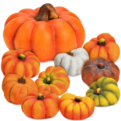 Produktbild von Kürbis Set orange aus Ton, 6 & 16 cm als Herbst & Halloween Deko