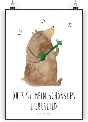 Produktbild von Mr. & Mrs. Panda Bild Bär Lied DIN A5 - Weiß - Geschenk, Plakat, drucke, kunstdruck poster, wanddeko, Bärchen, Herz, Valentinstag, Teddy, Wandbild, Frau, Spruch