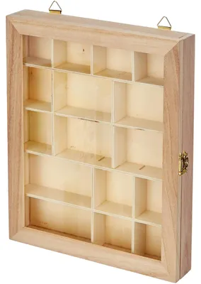 Produktbild von Vitrinenschrank Sammelvitrine Wandvitrine - Holz - 16 Fächer - 23 x 28 x 4 cm