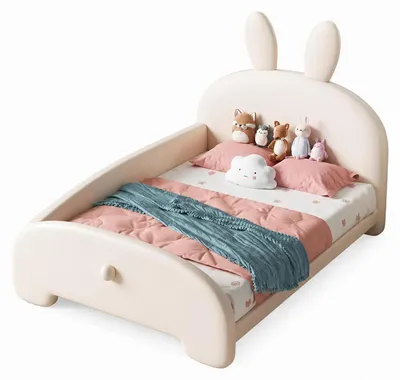 Immagine prodotto di Letto beige a forma di coniglietto con orecchie, ideale per bambine. Letto per bambini