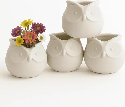 Produktbild von Mini Tischvasen 4er Set Eulen Vasen Blumenvase Deko Blumen Vase Dinner Tischdeko