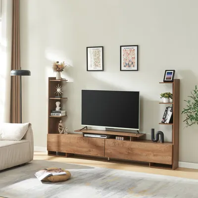 Obrázok produktu pre TV skrinka "Rauki" s bočnými policami 233 x 31 x 141 cm orechový vzhľad