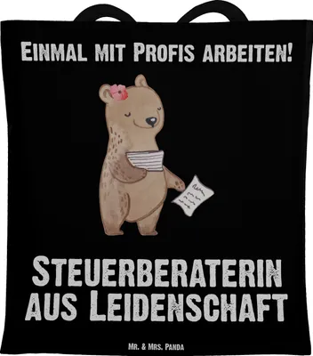 Produktbild von Mr. & Mrs. Panda Tote Bag Steuerberaterin Leidenschaft - Schwarz - Geschenk, Laptoptasche, Shopping Tasche, totebag, Schultasche