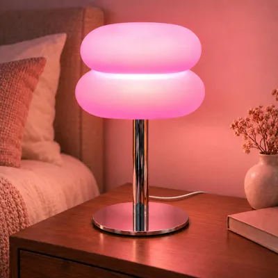 Produktbild von Nachttischlampen, LED Tischlampe, USB-Stecker, Dimmbare kuppelförmige Tischleuchte, 3 Lichtfarben Schreibtischlampe, Dekotischlampe Rosa