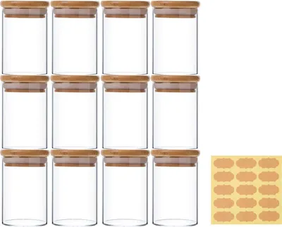 Produktbild von 12 x 150ml Vorratsdosen Glas 12er Set, Versiegeltes Gewurzglas aus Glas mit Bambusdeckel, Kuche Glasbehalter Glasdose