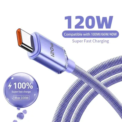 Produktbild von 5 Stück 120 W USB-Kabel Typ C auf Typ C Schnellladekabel USB-C-Schnellladekabel für Samsung, Xiaomi, Huawei, Realme, 1,5 m